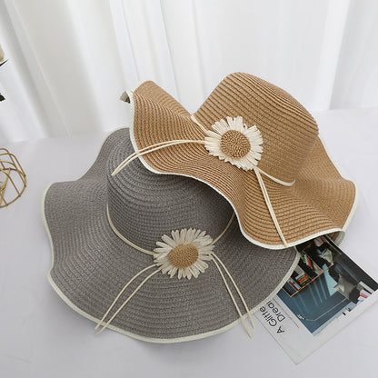 Original Design Women's Straw Wide Brim Hat With Flowers, Handmade UV Protection Adult Hat
