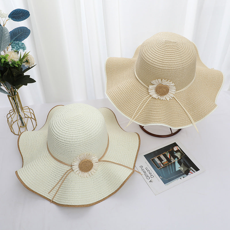 Original Design Women's Straw Wide Brim Hat With Flowers, Handmade UV Protection Adult Hat