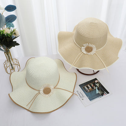 Original Design Women's Straw Wide Brim Hat With Flowers, Handmade UV Protection Adult Hat