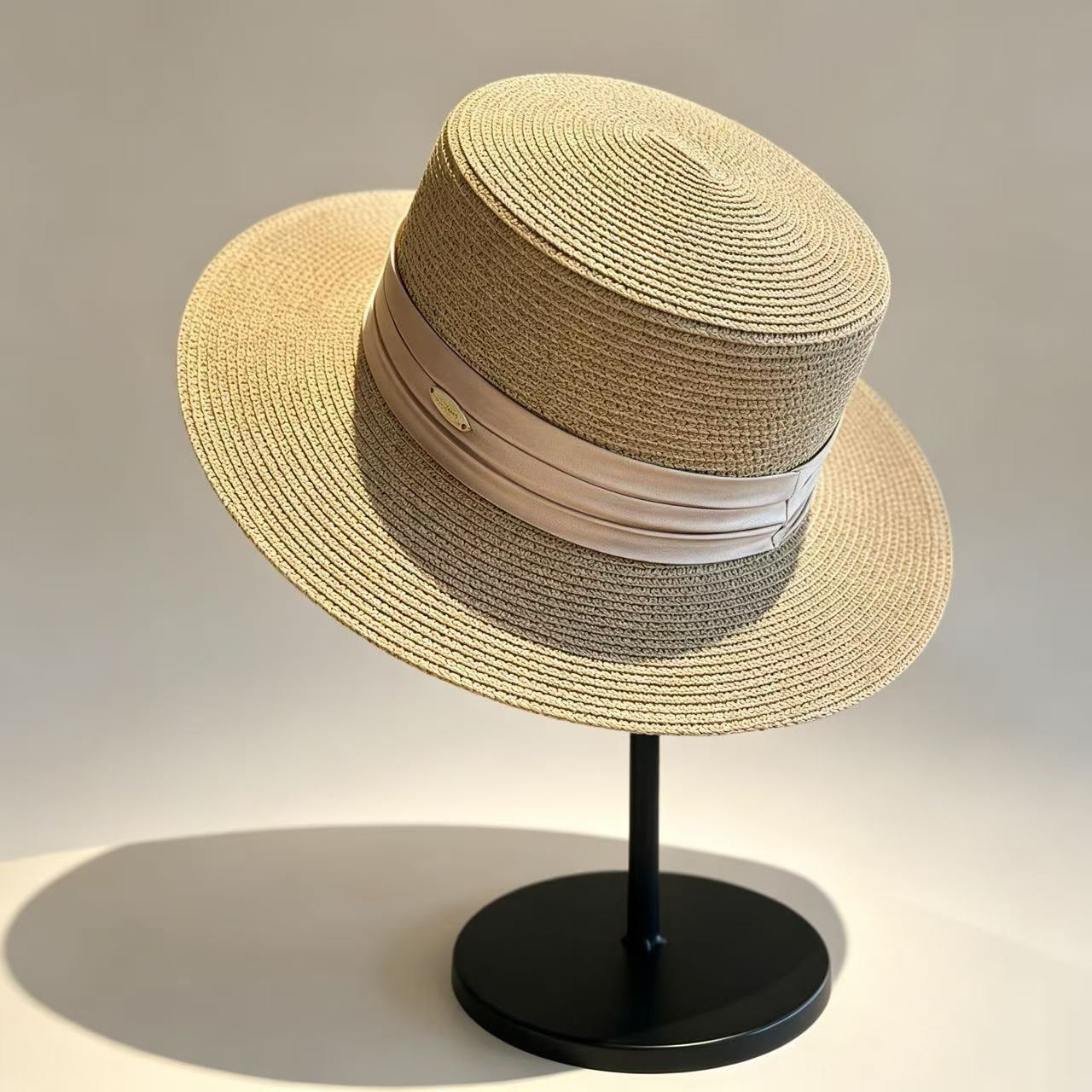Solid Color French Style Wide Brim Straw Hat For Women, Breathable Design With Braid Craftsmanship