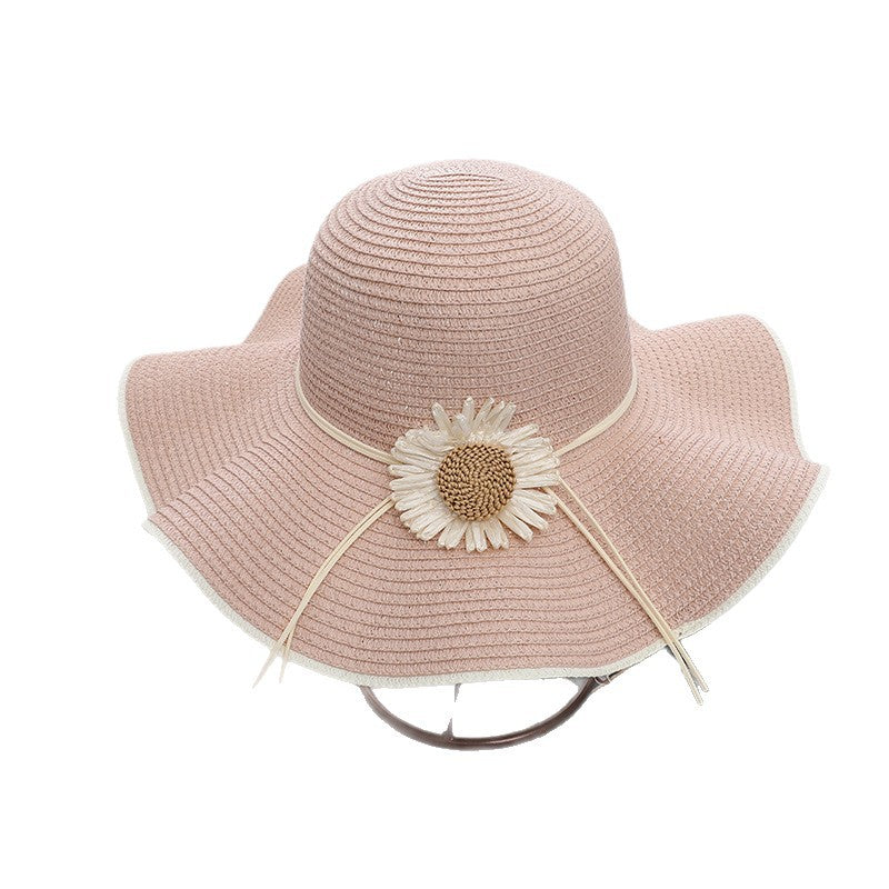 Original Design Women's Straw Wide Brim Hat With Flowers, Handmade UV Protection Adult Hat