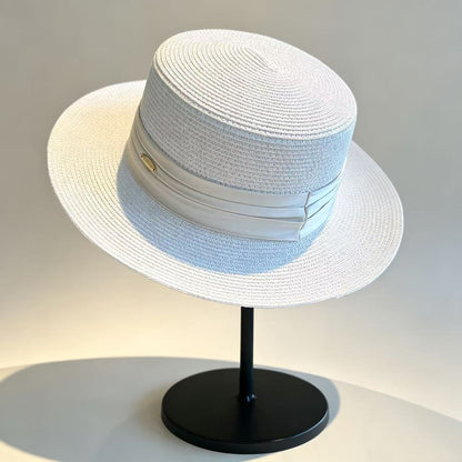 Solid Color French Style Wide Brim Straw Hat For Women, Breathable Design With Braid Craftsmanship