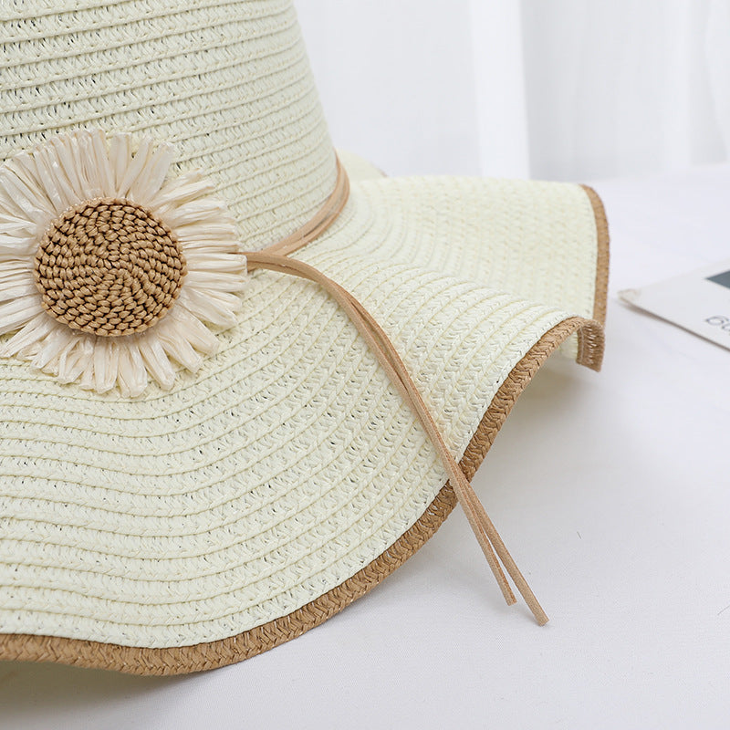 Original Design Women's Straw Wide Brim Hat With Flowers, Handmade UV Protection Adult Hat