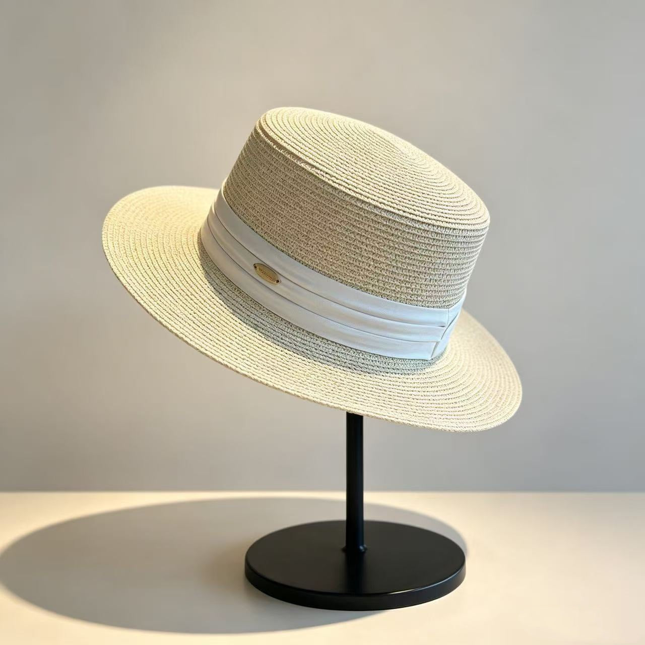 Solid Color French Style Wide Brim Straw Hat For Women, Breathable Design With Braid Craftsmanship
