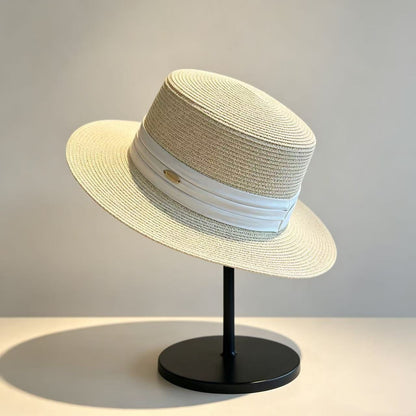 Solid Color French Style Wide Brim Straw Hat For Women, Breathable Design With Braid Craftsmanship