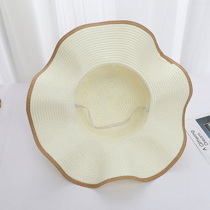 Original Design Women's Straw Wide Brim Hat With Flowers, Handmade UV Protection Adult Hat