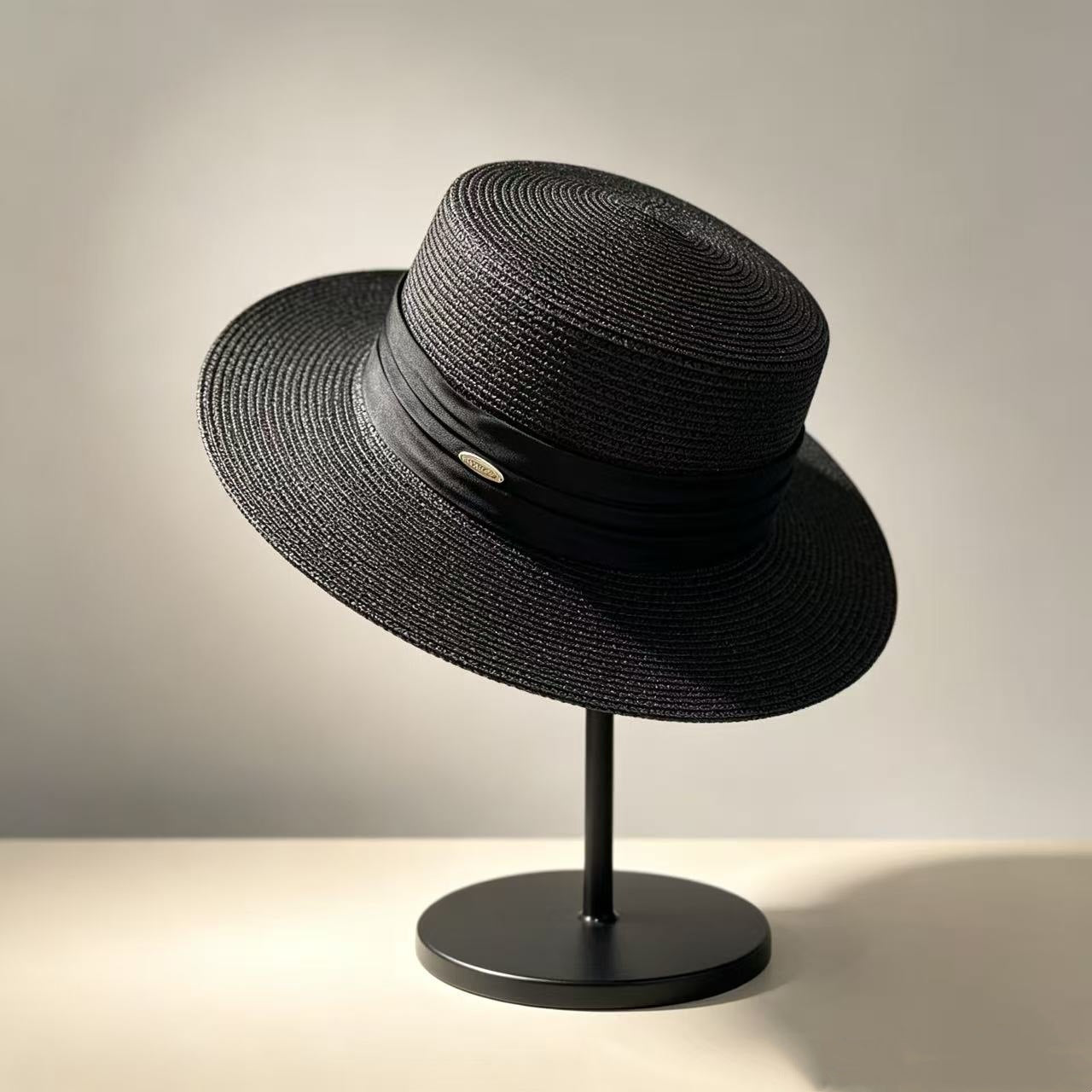 Solid Color French Style Wide Brim Straw Hat For Women, Breathable Design With Braid Craftsmanship