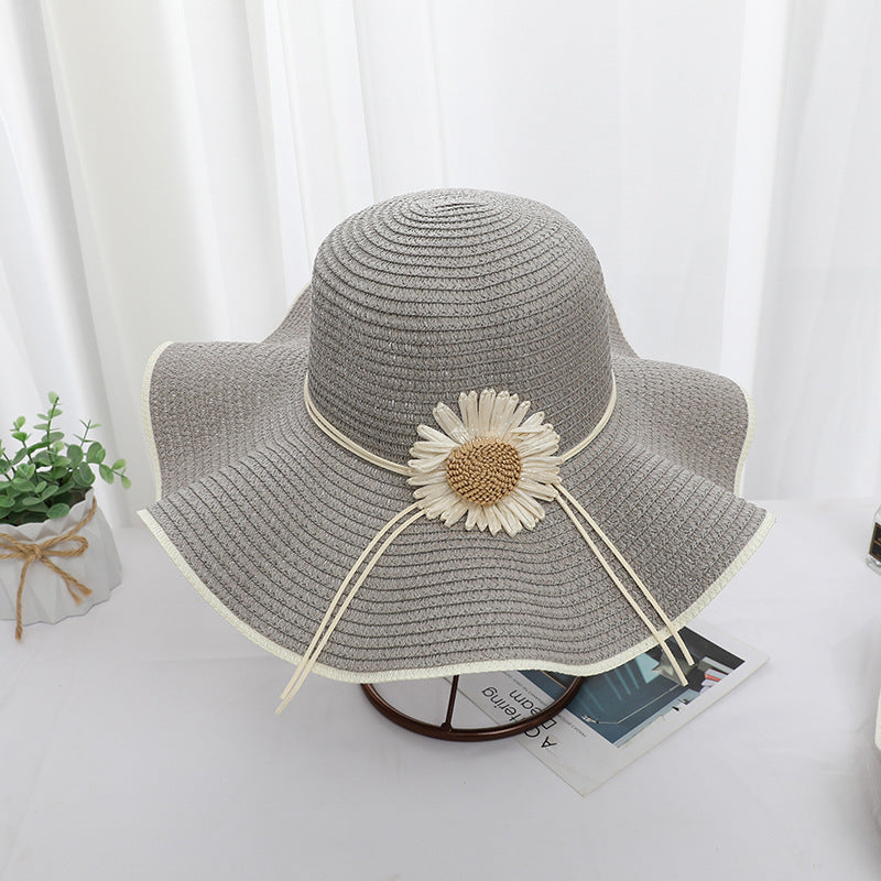 Original Design Women's Straw Wide Brim Hat With Flowers, Handmade UV Protection Adult Hat