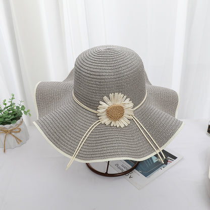 Original Design Women's Straw Wide Brim Hat With Flowers, Handmade UV Protection Adult Hat