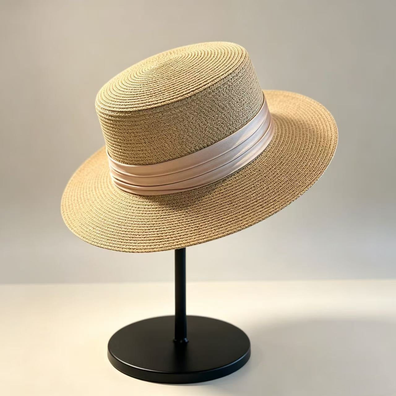 Solid Color French Style Wide Brim Straw Hat For Women, Breathable Design With Braid Craftsmanship