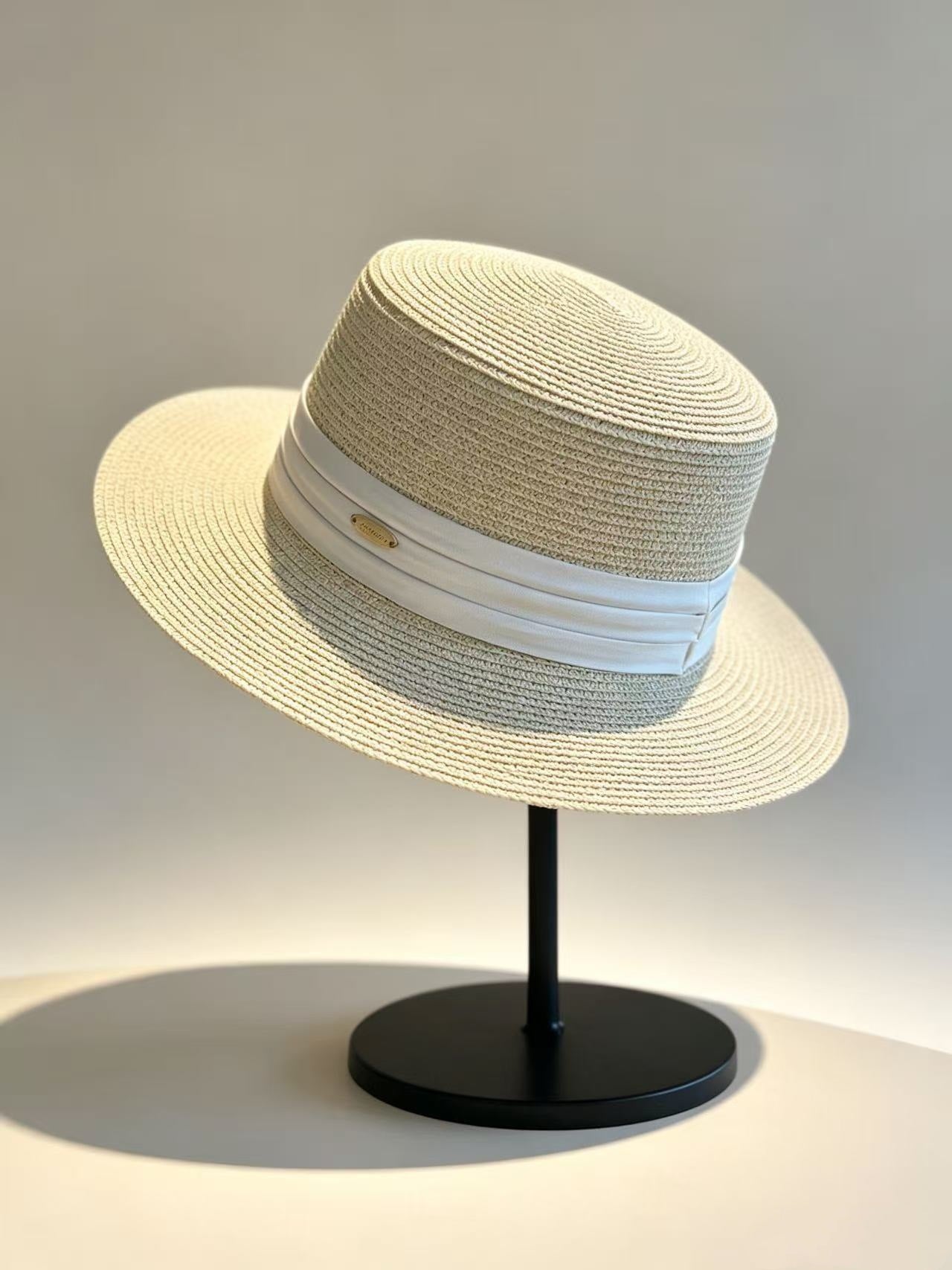 Solid Color French Style Wide Brim Straw Hat For Women, Breathable Design With Braid Craftsmanship