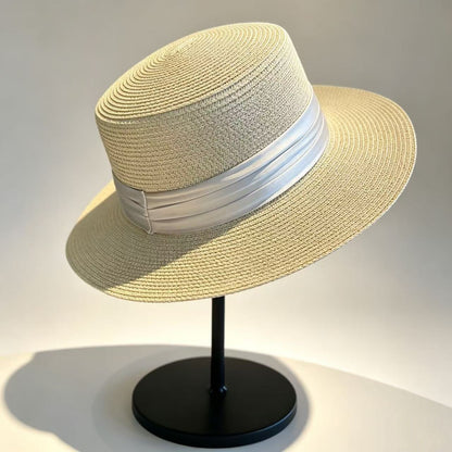 Solid Color French Style Wide Brim Straw Hat For Women, Breathable Design With Braid Craftsmanship