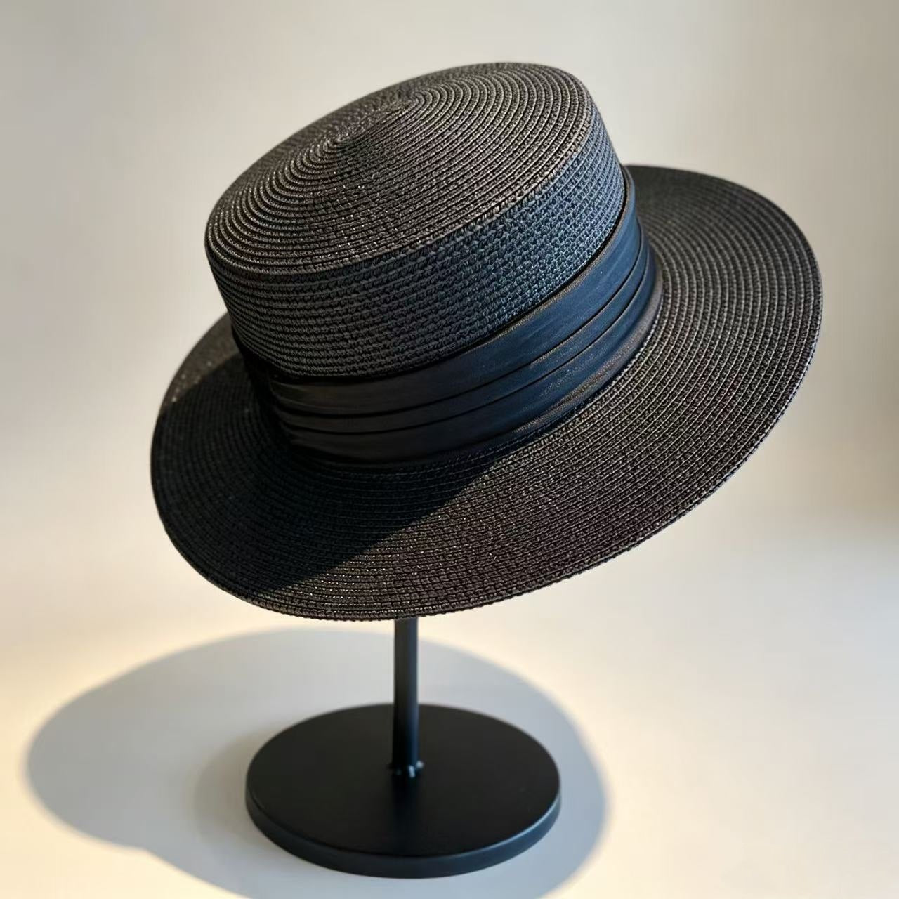 Solid Color French Style Wide Brim Straw Hat For Women, Breathable Design With Braid Craftsmanship
