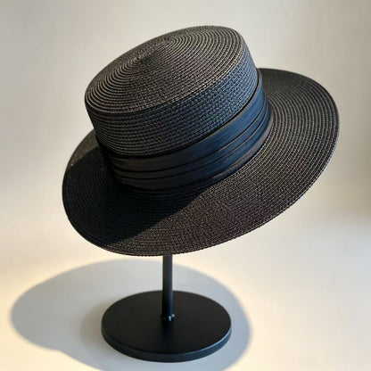 Solid Color French Style Wide Brim Straw Hat For Women, Breathable Design With Braid Craftsmanship