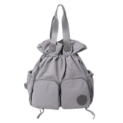 Solid Color Nylon Functional Backpack For Women With Sewing Thread Detail, Double Shoulder Straps, Ideal For Spring And Summer