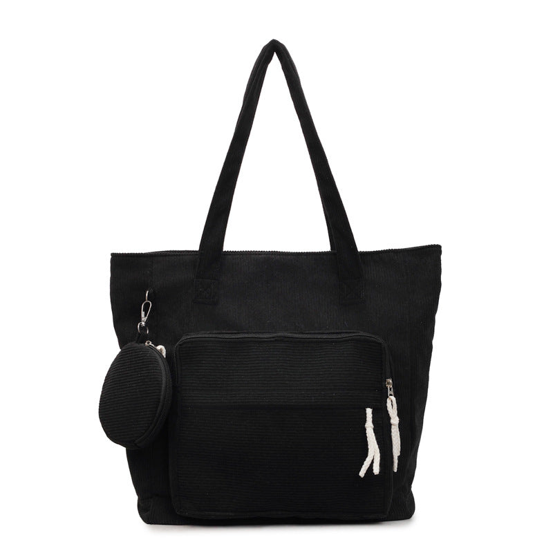 Women's Solid Color Polyester Tote Bag With Sewing Thread Detail, Single Shoulder Strap, Perfect For Spring