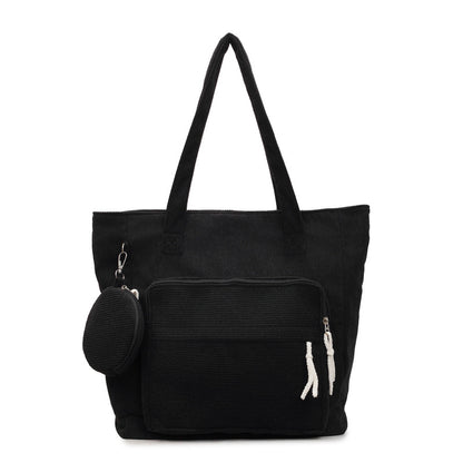 Women's Solid Color Polyester Tote Bag With Sewing Thread Detail, Single Shoulder Strap, Perfect For Spring