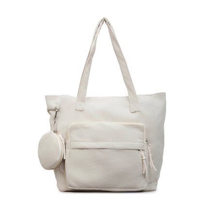 Women's Solid Color Polyester Tote Bag With Sewing Thread Detail, Single Shoulder Strap, Perfect For Spring