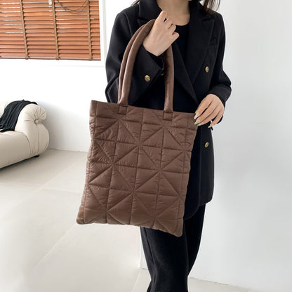 Women’s Plaid Square Polyester Tote Bag With Top Handle, Stylish Underarm Bag For Winter