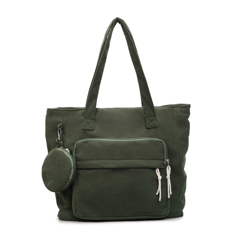 Women's Solid Color Polyester Tote Bag With Sewing Thread Detail, Single Shoulder Strap, Perfect For Spring