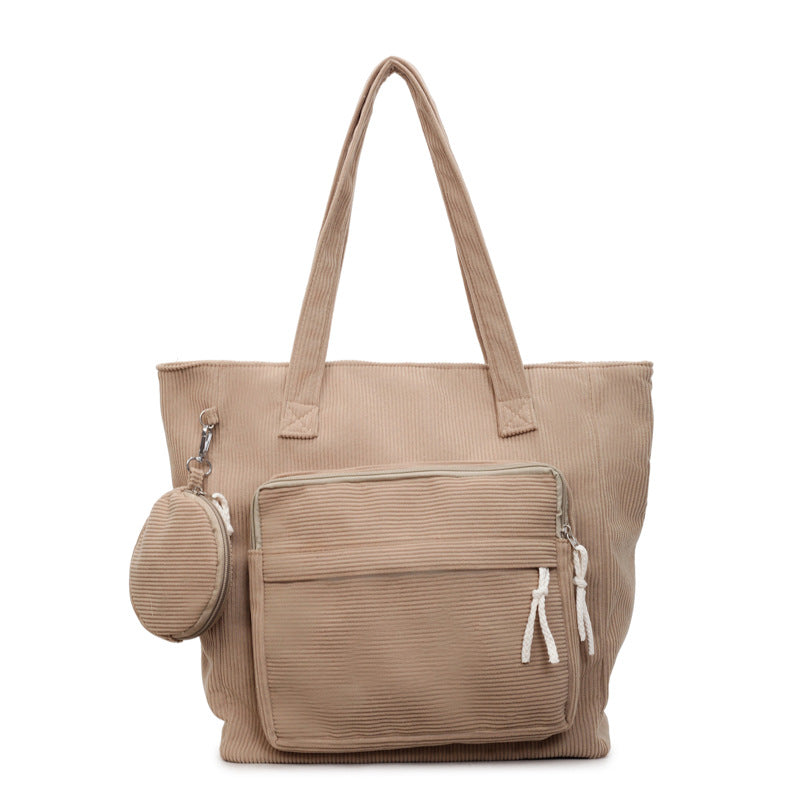 Women's Solid Color Polyester Tote Bag With Sewing Thread Detail, Single Shoulder Strap, Perfect For Spring