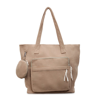 Women's Solid Color Polyester Tote Bag With Sewing Thread Detail, Single Shoulder Strap, Perfect For Spring