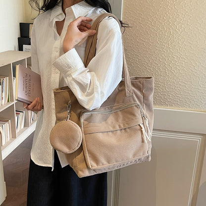 Women's Solid Color Polyester Tote Bag With Sewing Thread Detail, Single Shoulder Strap, Perfect For Spring