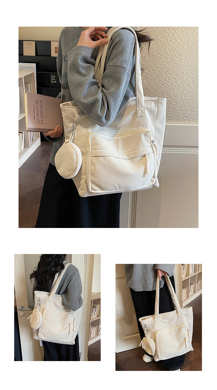 Women's Solid Color Polyester Tote Bag With Sewing Thread Detail, Single Shoulder Strap, Perfect For Spring