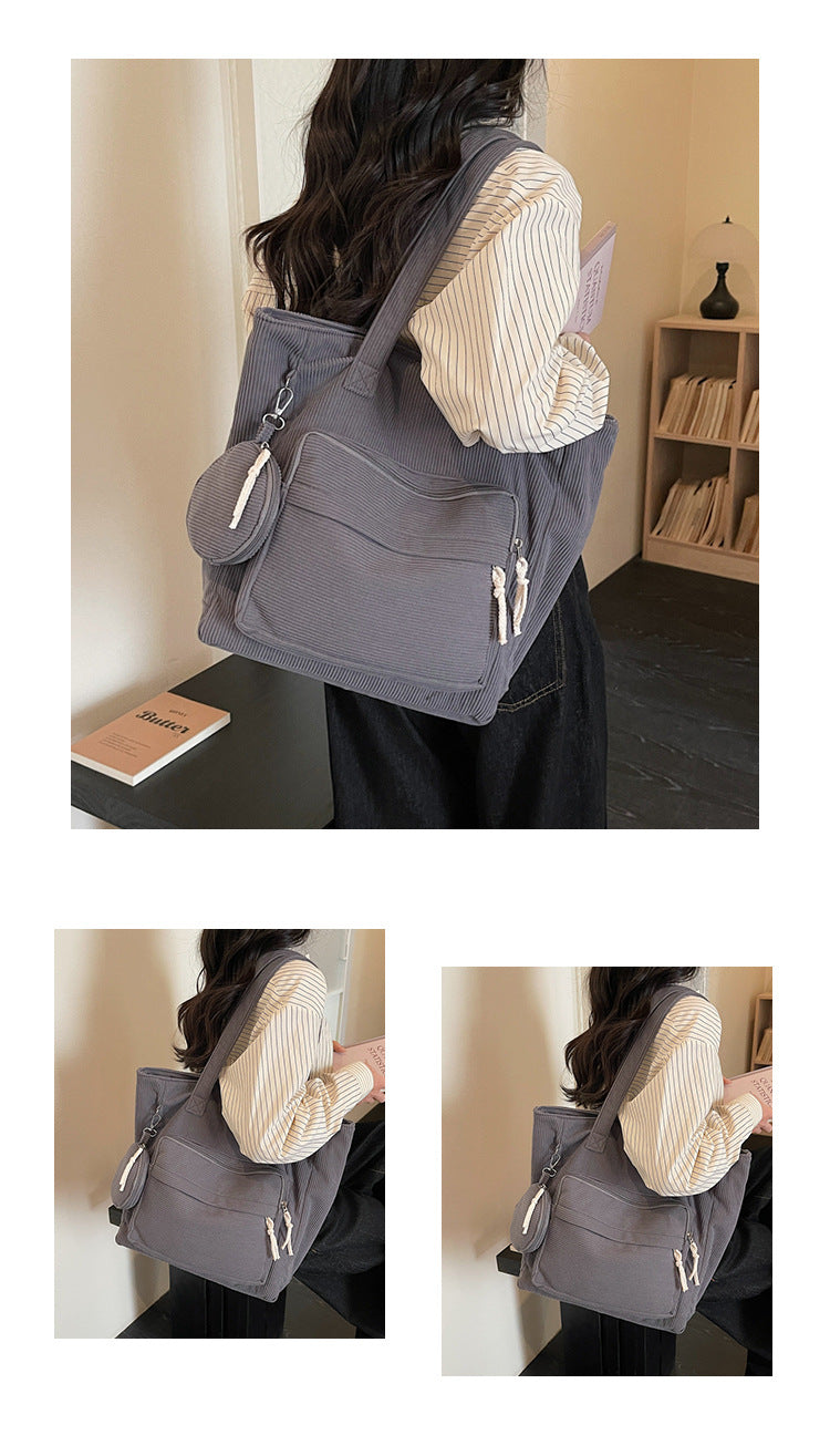 Women's Solid Color Polyester Tote Bag With Sewing Thread Detail, Single Shoulder Strap, Perfect For Spring