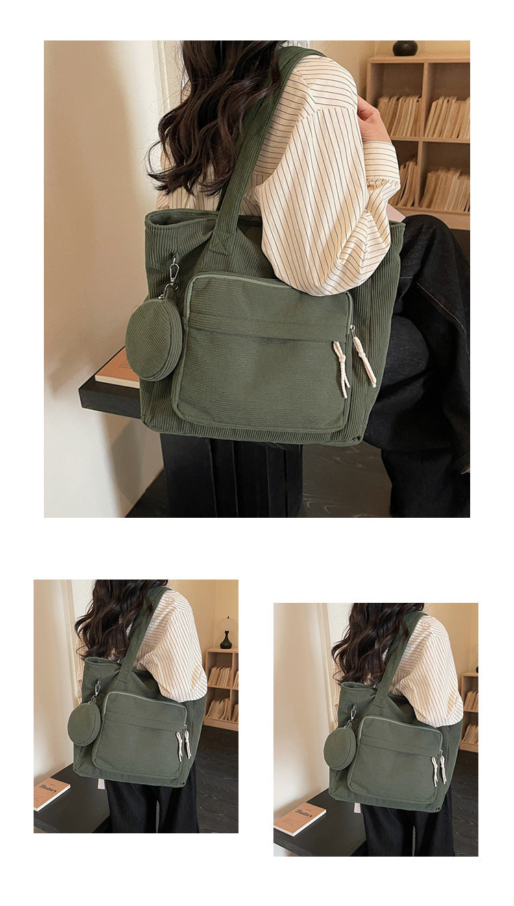 Women's Solid Color Polyester Tote Bag With Sewing Thread Detail, Single Shoulder Strap, Perfect For Spring