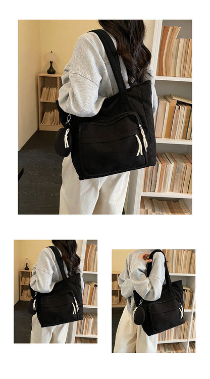 Women's Solid Color Polyester Tote Bag With Sewing Thread Detail, Single Shoulder Strap, Perfect For Spring
