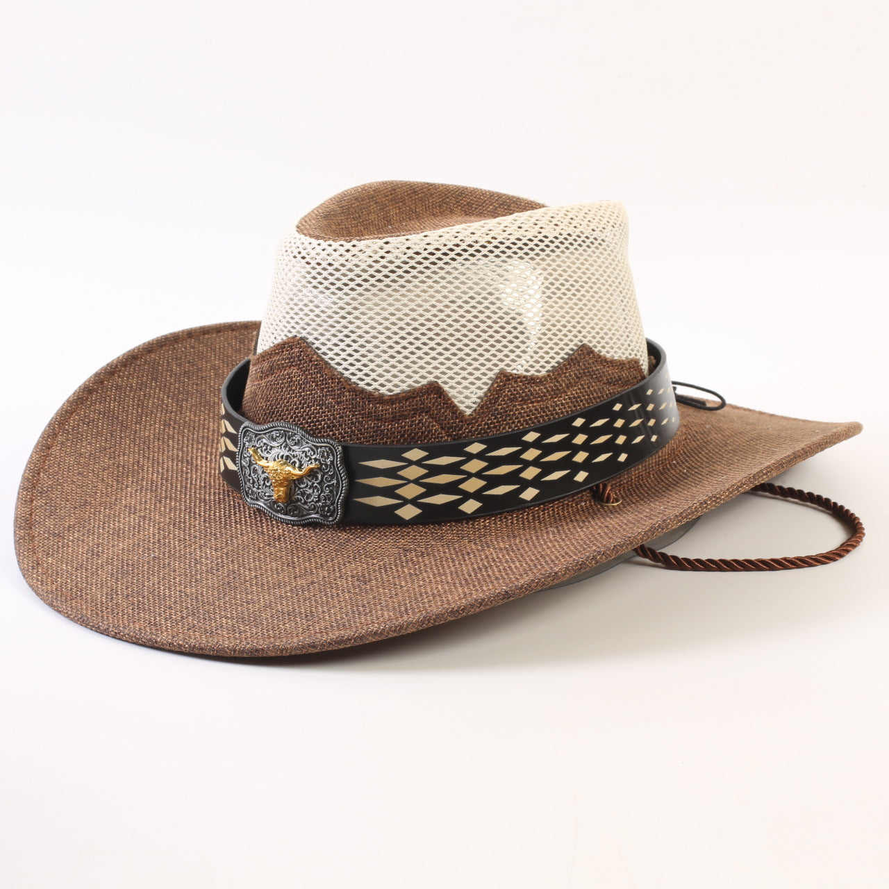 Unisex Cowboy Style Solid Color Straw Hat With Wide Brim, Breathable Design Featuring Braid Craftsmanship