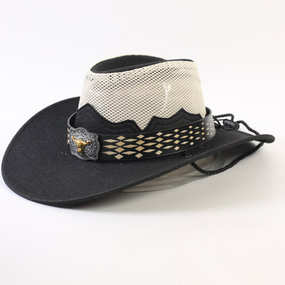 Unisex Cowboy Style Solid Color Straw Hat With Wide Brim, Breathable Design Featuring Braid Craftsmanship