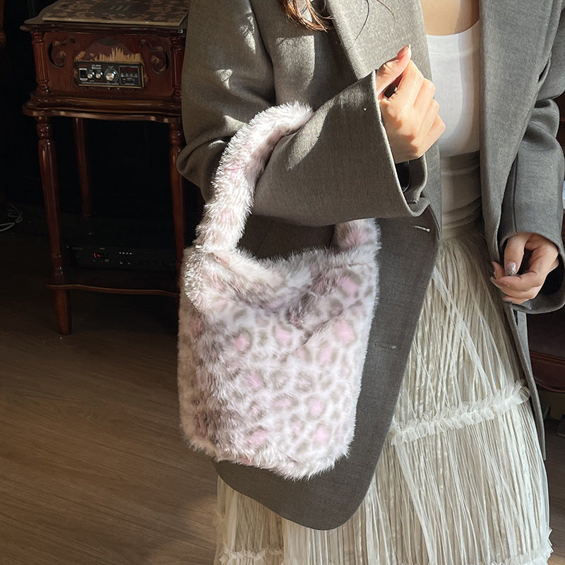 Women’s Tie Dye Square Plush Shoulder Bag With Single Shoulder Strap, Perfect For Winter