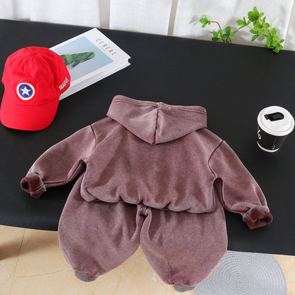 Letter Pattern Denim Pant Co-ord Set For Boys In Grey Featuring Printing, 2 Pieces Kids Clothing Set