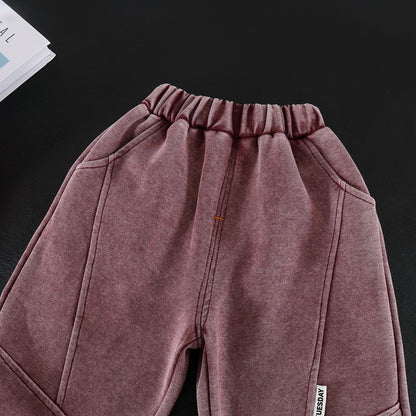 Letter Pattern Denim Pant Co-ord Set For Boys In Grey Featuring Printing, 2 Pieces Kids Clothing Set
