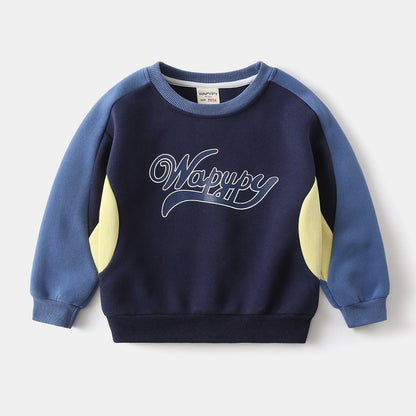 Boy's Sport Letter Pattern Sweatshirt & Hoodie Co-ord Set In Navy Blue Cotton 2 Pieces Set