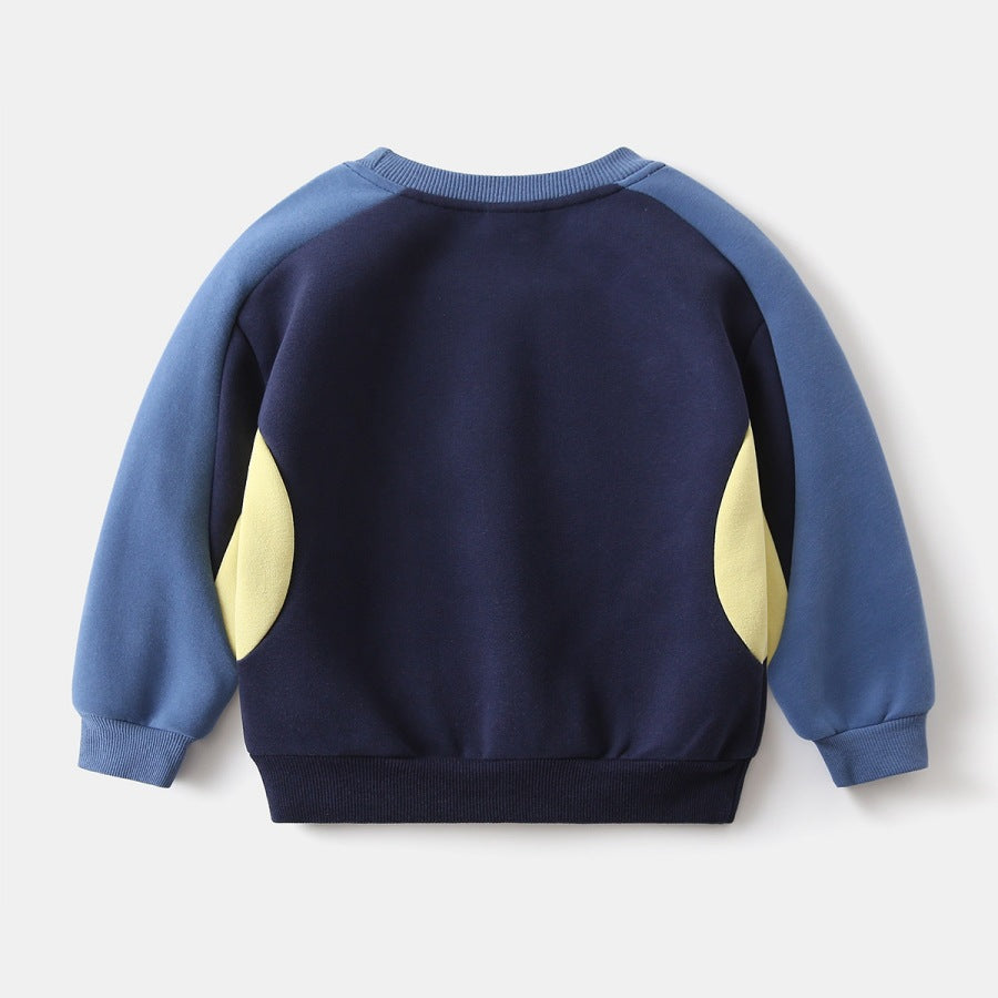 Boy's Sport Letter Pattern Sweatshirt & Hoodie Co-ord Set In Navy Blue Cotton 2 Pieces Set