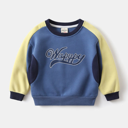 Boy's Sport Letter Pattern Sweatshirt & Hoodie Co-ord Set In Navy Blue Cotton 2 Pieces Set