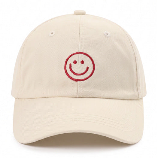Retro Women’s Breathable Baseball Cap With Curved Brim Featuring Embroidered Smiley Face Design In Cotton