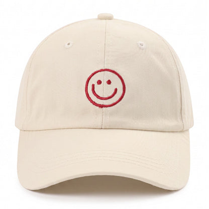 Retro Women’s Breathable Baseball Cap With Curved Brim Featuring Embroidered Smiley Face Design In Cotton