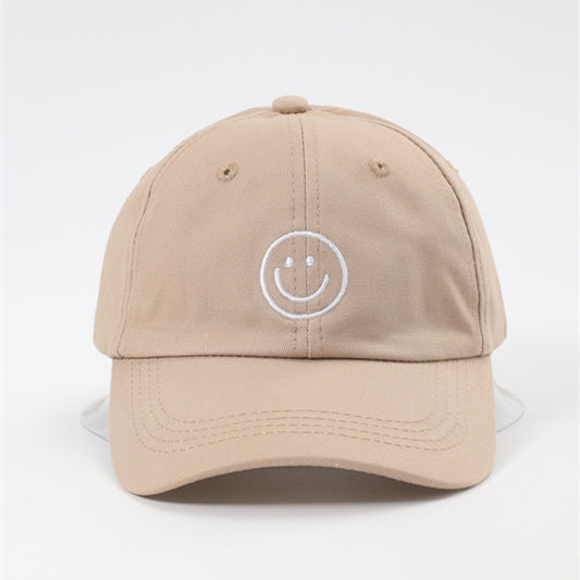 Retro Women’s Breathable Baseball Cap With Curved Brim Featuring Embroidered Smiley Face Design In Cotton