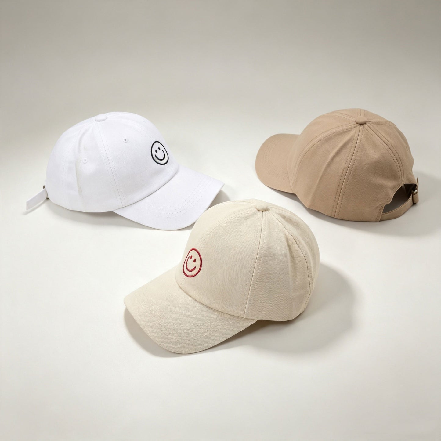Retro Women’s Breathable Baseball Cap With Curved Brim Featuring Embroidered Smiley Face Design In Cotton