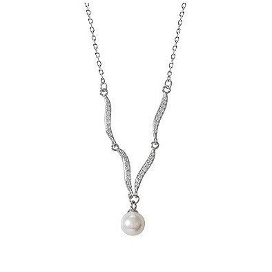 Silver Pearl Necklace For Women In 925 Sterling Silver With Electroplated Finish And Cable Chain