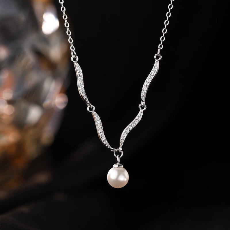 Silver Pearl Necklace For Women In 925 Sterling Silver With Electroplated Finish And Cable Chain