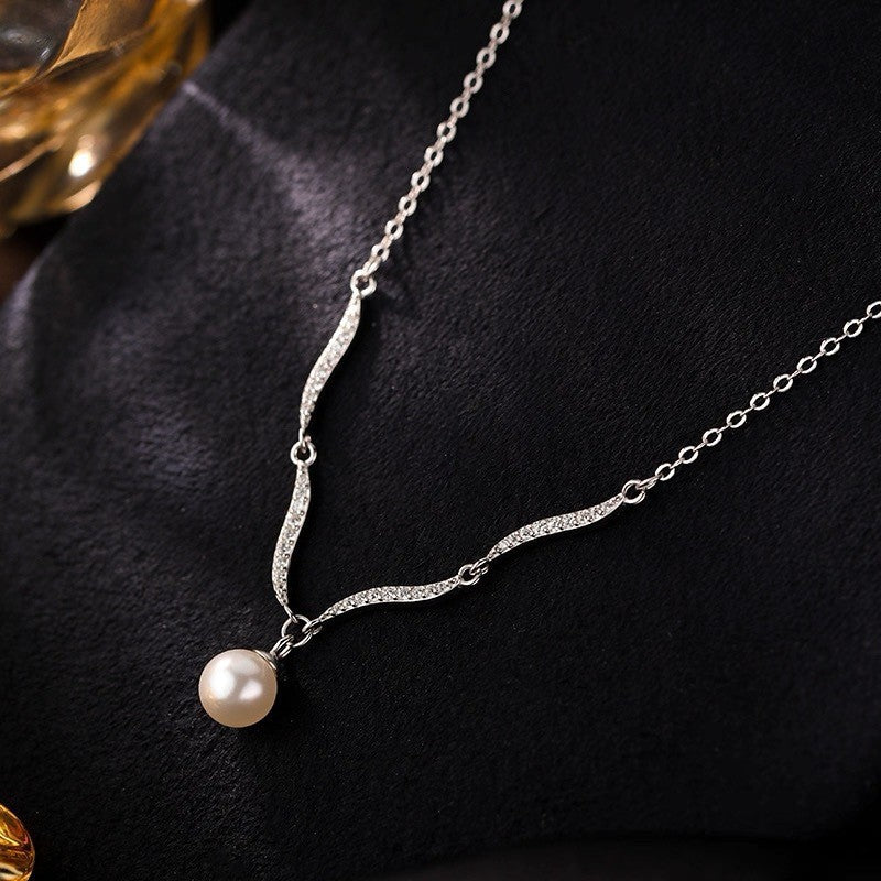 Silver Pearl Necklace For Women In 925 Sterling Silver With Electroplated Finish And Cable Chain