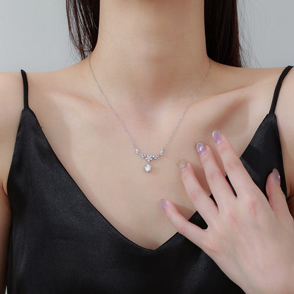 Sweet Purple Leaf Necklace For Women In S999 Silver With Zircon Inlay And Cable Chain