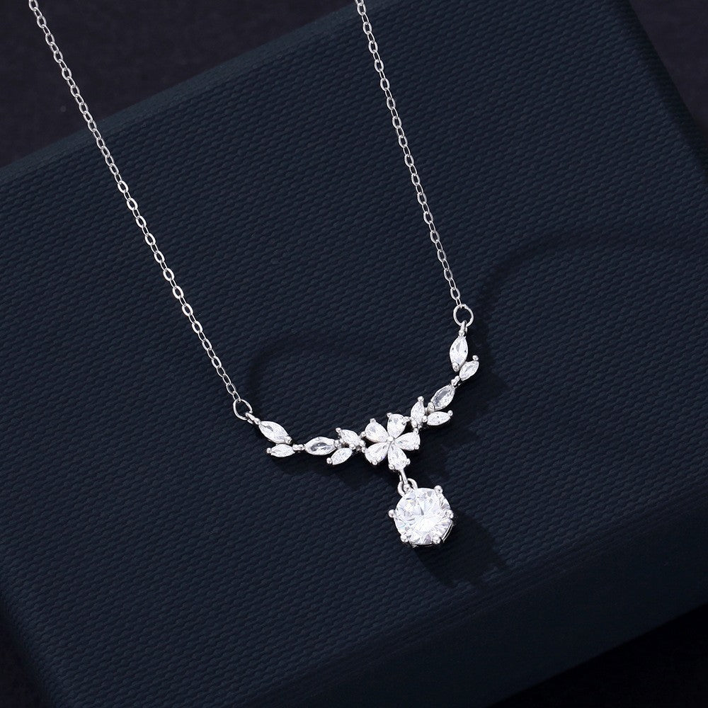 Sweet Purple Leaf Necklace For Women In S999 Silver With Zircon Inlay And Cable Chain
