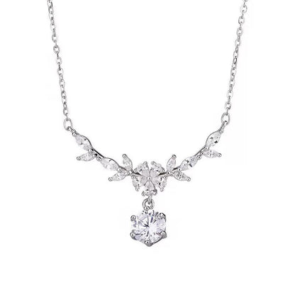 Sweet Purple Leaf Necklace For Women In S999 Silver With Zircon Inlay And Cable Chain