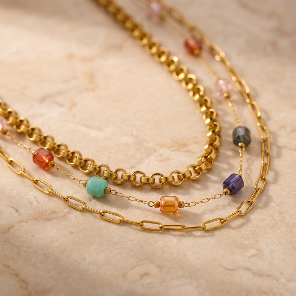 Vintage Style Necklace For Women With Natural Stone Pendant In 304 Stainless Steel